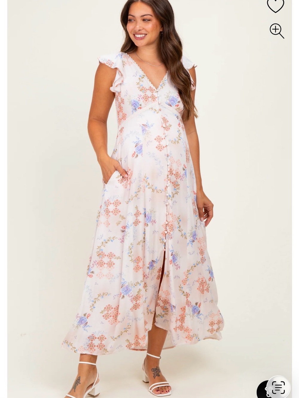 Maternity Floral Maxi Dress in Blush Pink